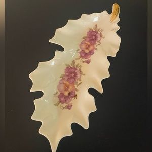 Bavaria Germany Old Nuremberg Leaf Shaped Candy Dish Pansies
